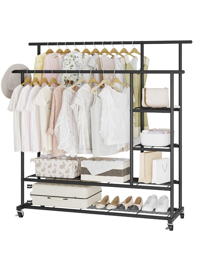 DubaiGallery Stylish Garment Rack with Storage Shelves, Strong Metal Clothes Rail with Wheels, Multi-Level Wardrobe Organizer for Home, Boutique, Retail Display - Image 1